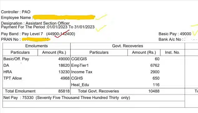 SSC CGL Salary Slip