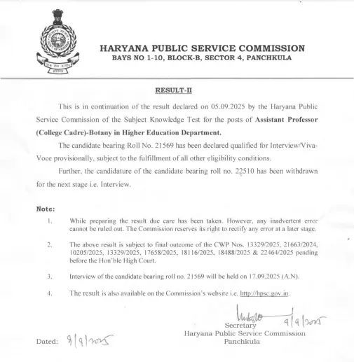 HPSC Assistant Professor Result 2025